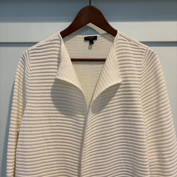 Talbots Petites Sweater Women Large Petite Cream Ecru Open Front Ribbed Cardigan - Picture 3 of 9